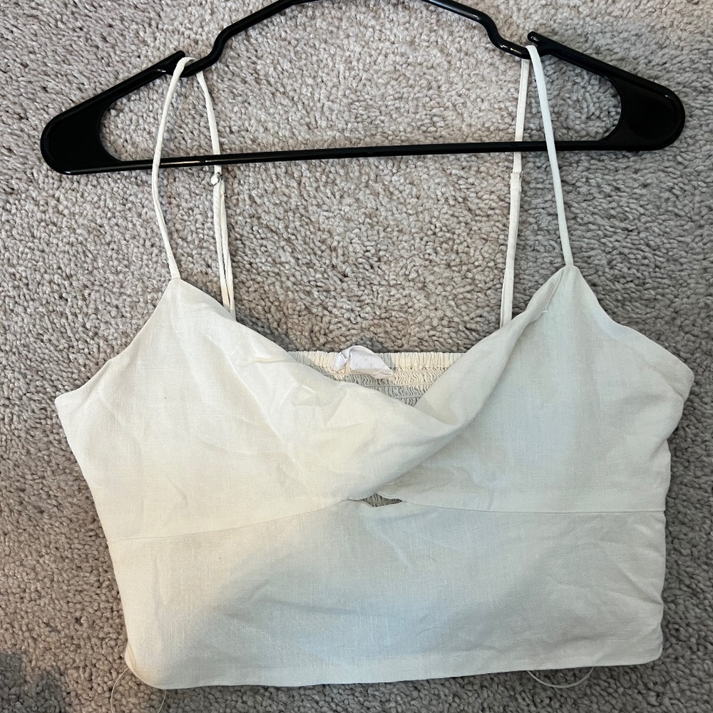 American threads cropped linen top